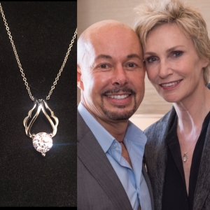 Michael O'Connor, his angle wing pendant and actress Jane Lynch.